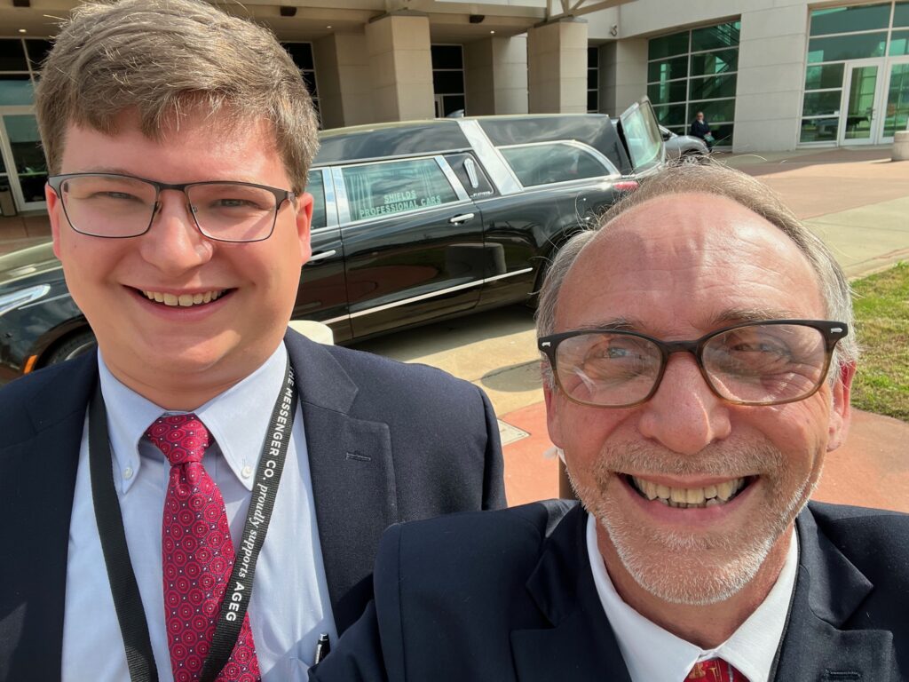 John and Dusty at Academy of Graduate Embalmers